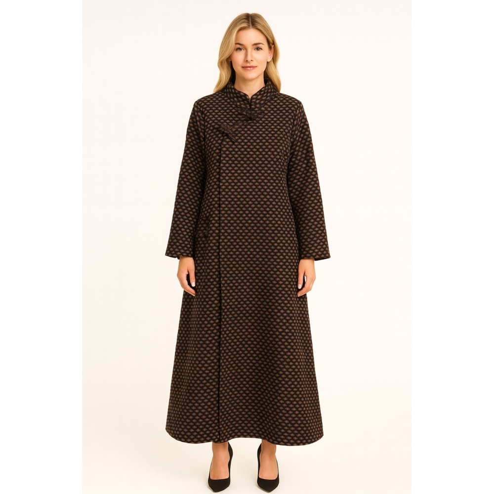 Coat Women's Bust 44" Brown Blue Heavyweight 3/4 Sleeves